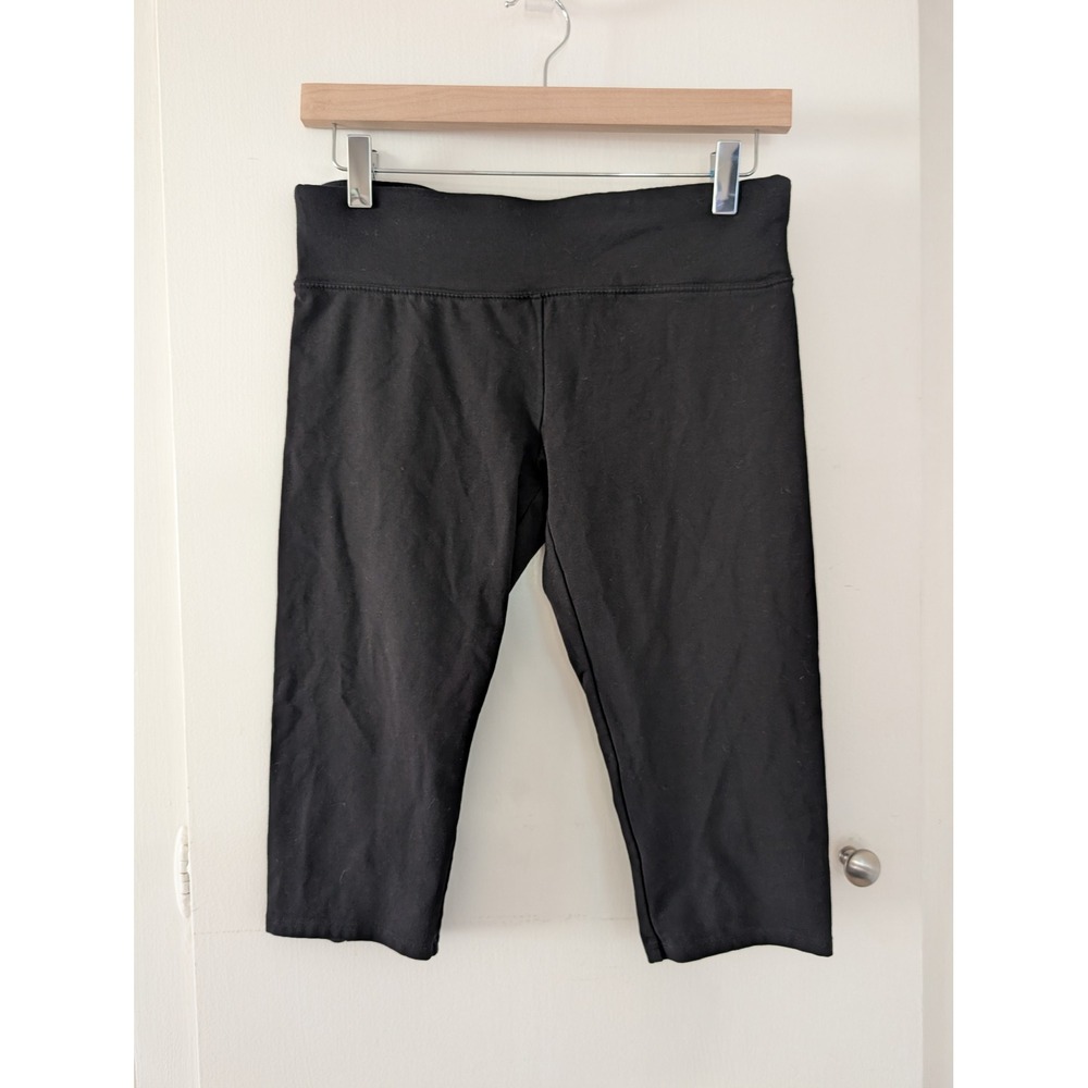 Calvin Klein Black Capris Performance Cropped Leggings Button Hem Women M Active
